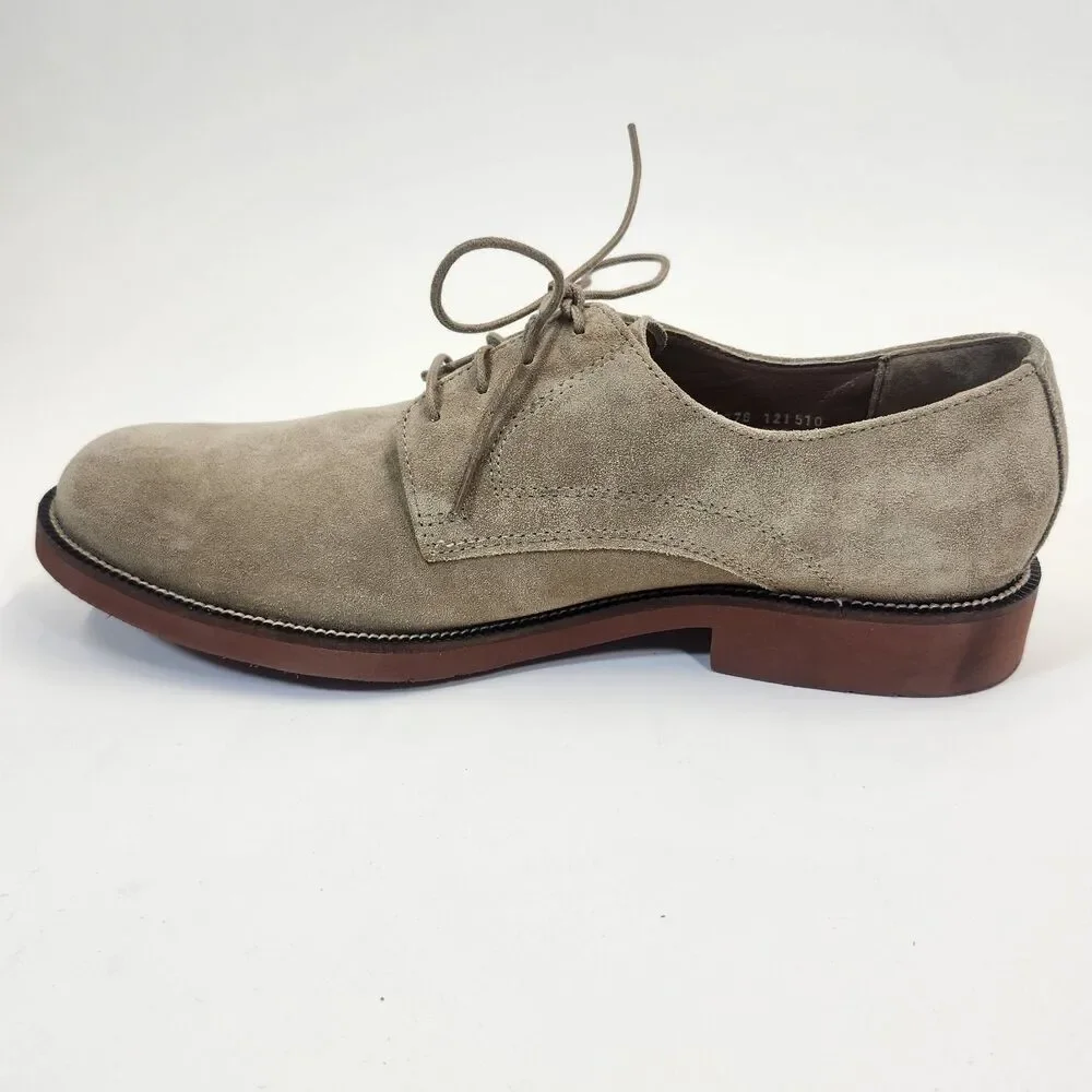 Bostonian Mens 10M Beige Suede Derby Shoes Plain Toe Leather LaceUp Oxford Dress